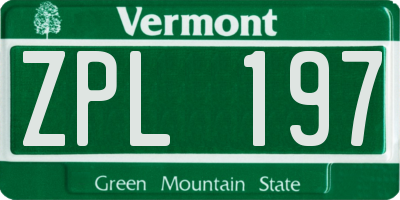 VT license plate ZPL197