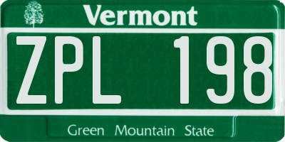 VT license plate ZPL198