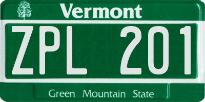 VT license plate ZPL201