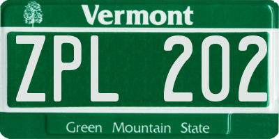 VT license plate ZPL202