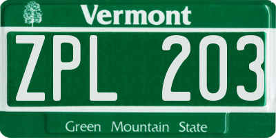 VT license plate ZPL203