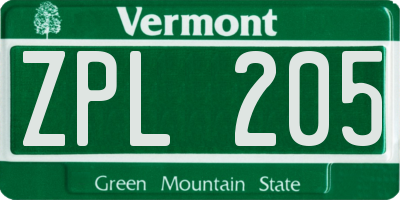 VT license plate ZPL205