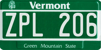 VT license plate ZPL206