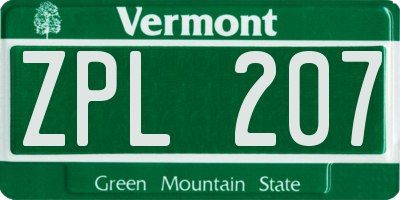 VT license plate ZPL207