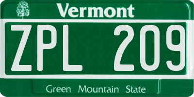 VT license plate ZPL209
