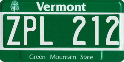 VT license plate ZPL212