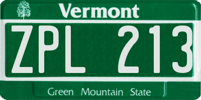 VT license plate ZPL213