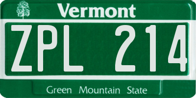 VT license plate ZPL214