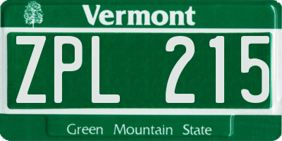 VT license plate ZPL215