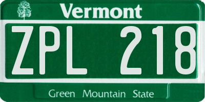 VT license plate ZPL218