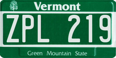 VT license plate ZPL219