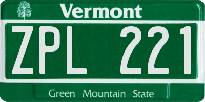 VT license plate ZPL221