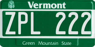 VT license plate ZPL222