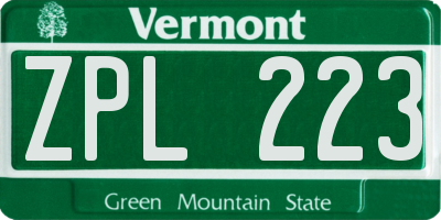 VT license plate ZPL223