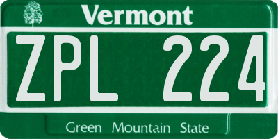 VT license plate ZPL224