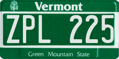 VT license plate ZPL225