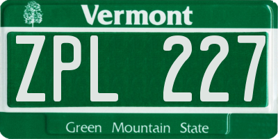 VT license plate ZPL227