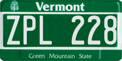 VT license plate ZPL228