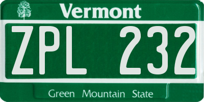 VT license plate ZPL232