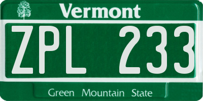 VT license plate ZPL233