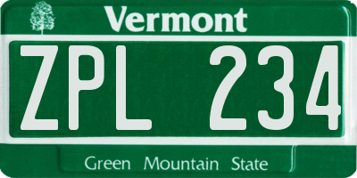 VT license plate ZPL234