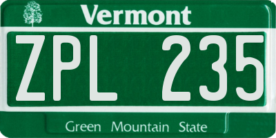VT license plate ZPL235
