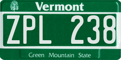 VT license plate ZPL238