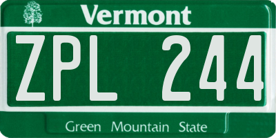 VT license plate ZPL244