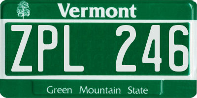 VT license plate ZPL246