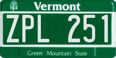 VT license plate ZPL251
