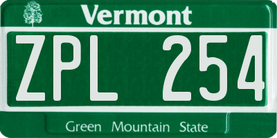 VT license plate ZPL254