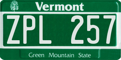 VT license plate ZPL257
