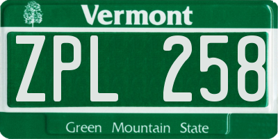 VT license plate ZPL258