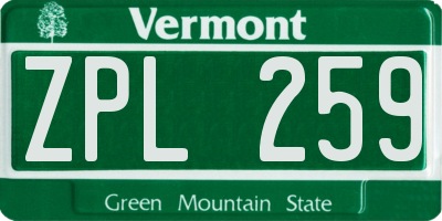 VT license plate ZPL259