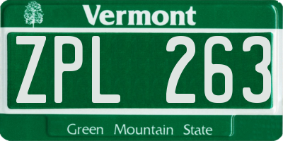 VT license plate ZPL263