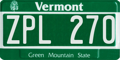VT license plate ZPL270