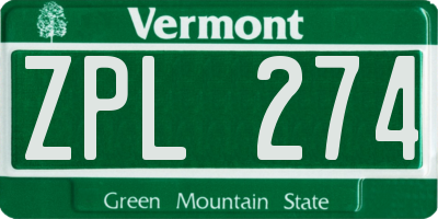 VT license plate ZPL274