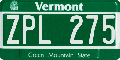 VT license plate ZPL275