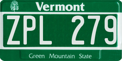 VT license plate ZPL279