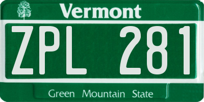 VT license plate ZPL281