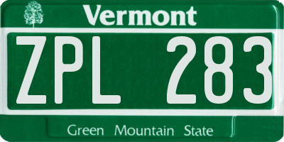 VT license plate ZPL283