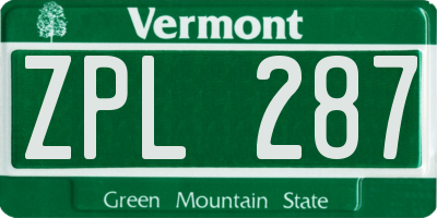 VT license plate ZPL287