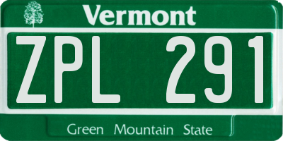 VT license plate ZPL291