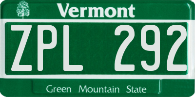 VT license plate ZPL292
