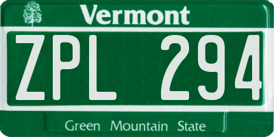 VT license plate ZPL294