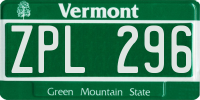 VT license plate ZPL296