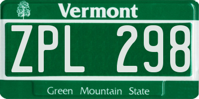 VT license plate ZPL298