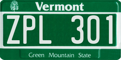 VT license plate ZPL301