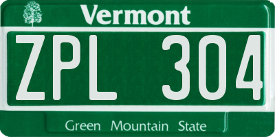 VT license plate ZPL304