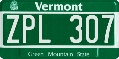 VT license plate ZPL307